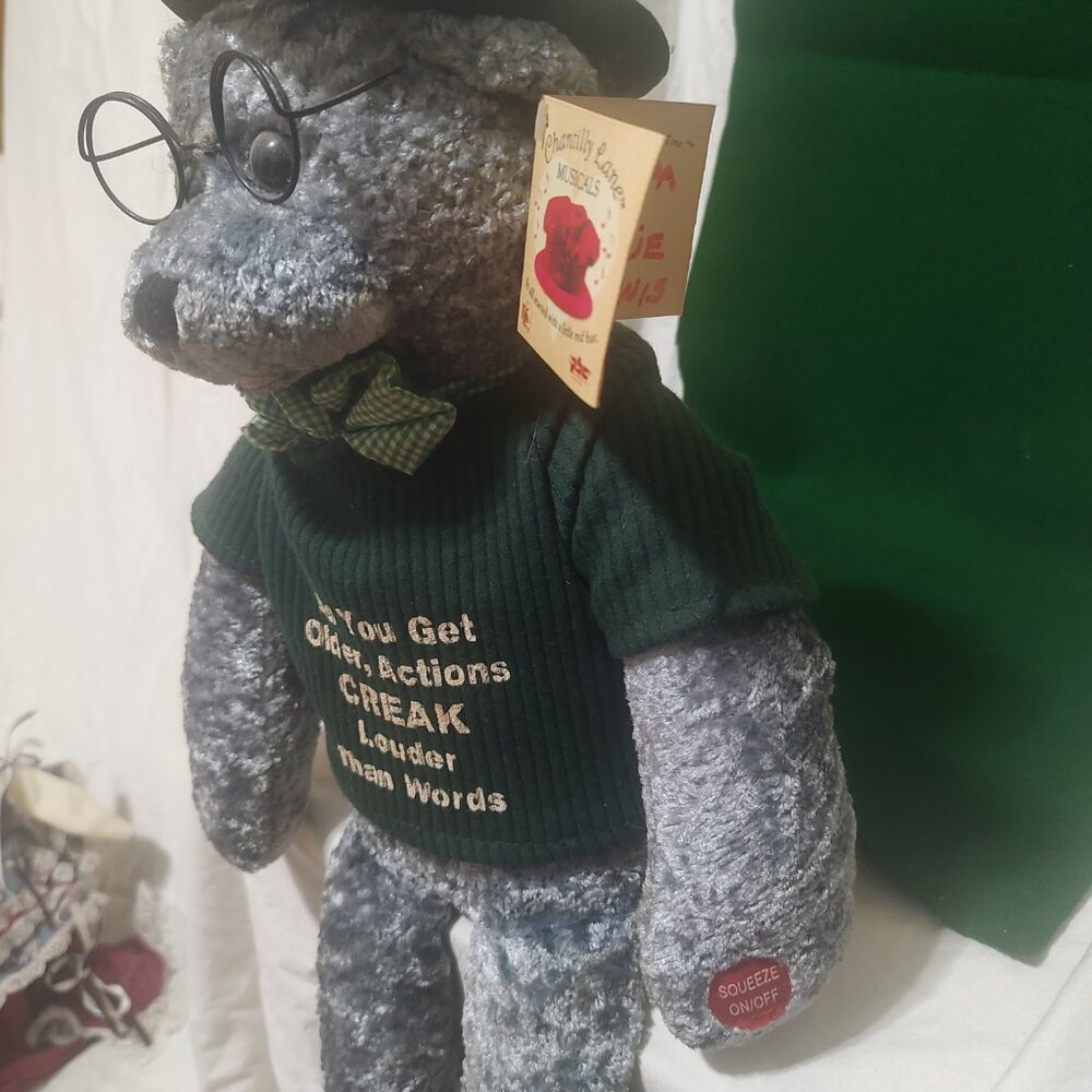 Singing Bear, Rare, Chantilly Lane, Gray, Beatles, Plush, Musical, animal